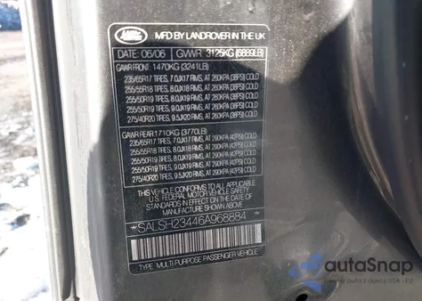 2006 Land Rover Range Rover Sport Supercharged from USA, damaged, VIN SALSH23446A968884